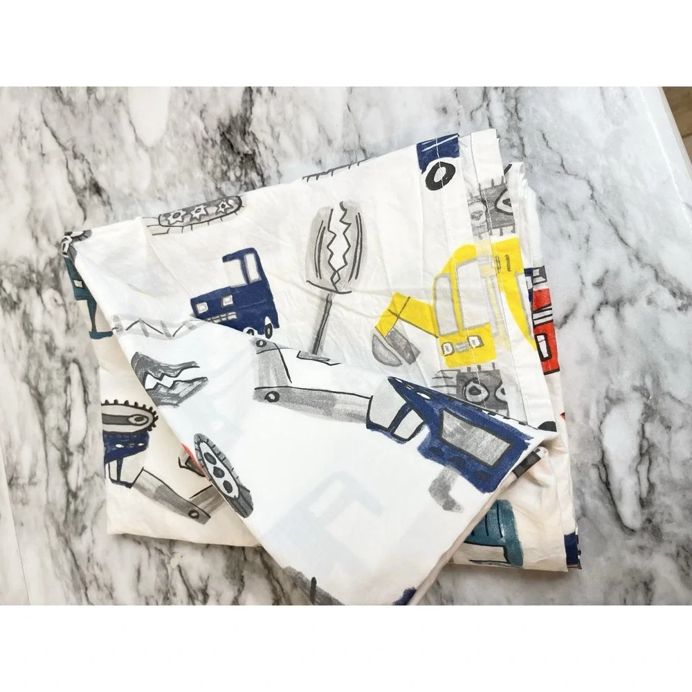 Pottery Barn Kids Toddler Flat Sheet Jax Construction 100% Organic Cotton